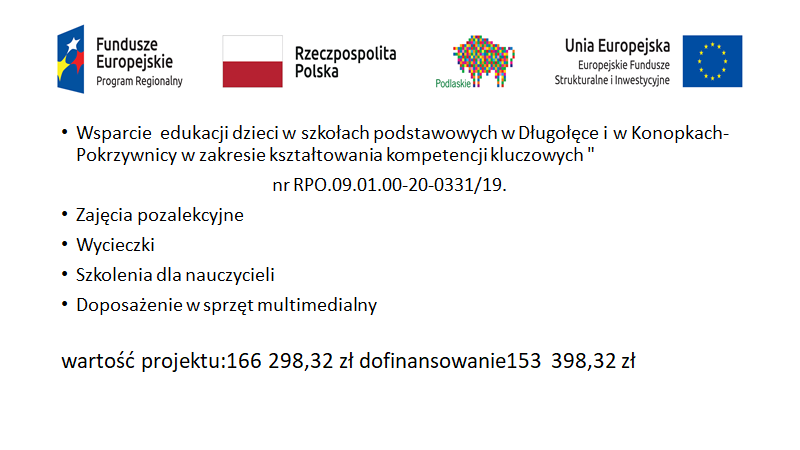 Projekt: Wsparcie  edukacji dzieci w szkołach podstawowych w Długołęce i w Konopkach-Pokrzywnicy w zakresie kształtowania kompetencji kluczowych